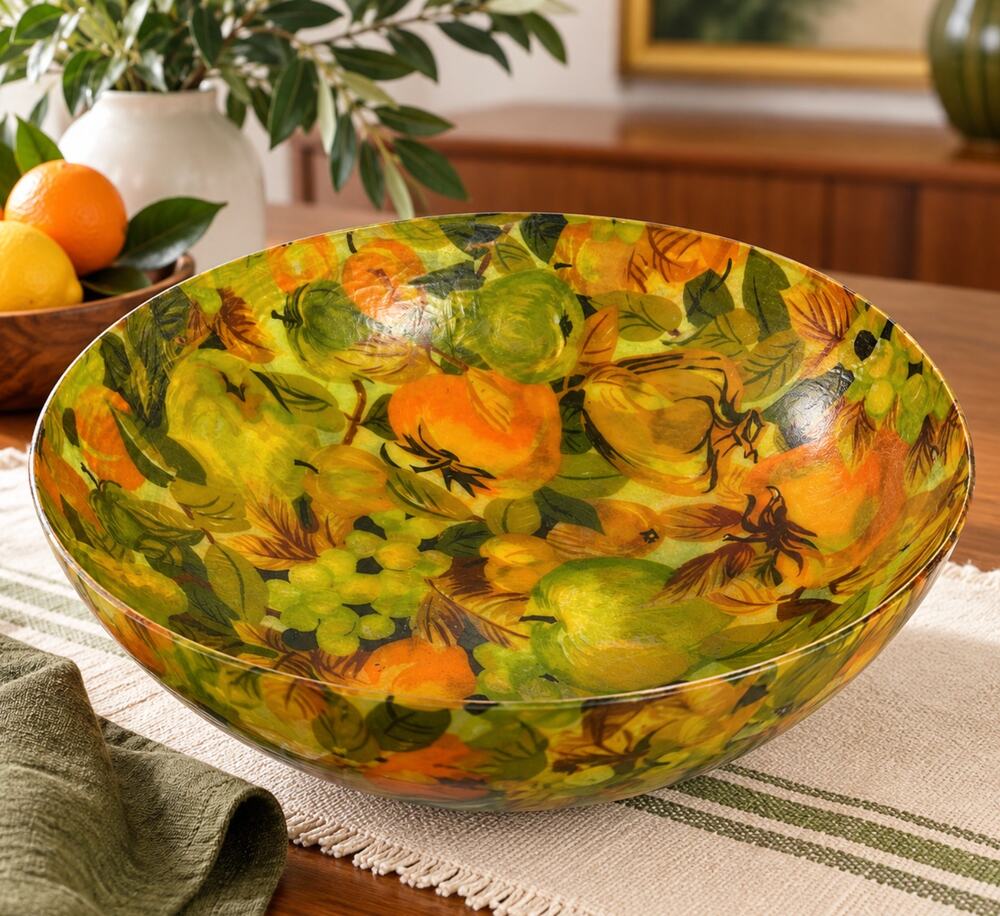 Vintage 1960s Fiberglass Fruit Bowl 14" MCM Harvest Retro Kitchen Serving